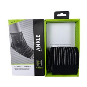 P-TEX Ankle Sleeve with Stability Wraps Medium Black Compression Support Brace